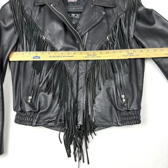 Vintage Bermans Street Legal Black Leather Fringe Motorcycle Jacket Women’s 14 - Picture 7 of 14